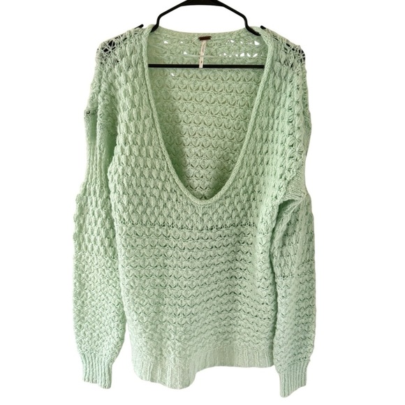 Free People Crashing Waves Open Knit Slouch Sweater Green - Picture 2 of 8